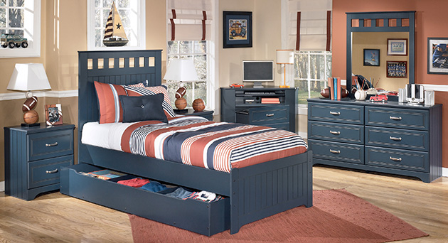 Leo Twin Panel Bed w/ Storage, Dresser & Mirror